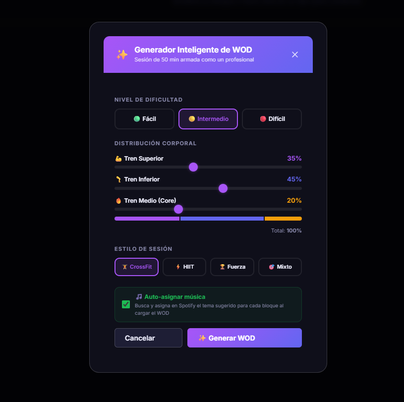 Generador automático de WOD con inteligencia artificial - software para gimnasios de funcional y CrossFit